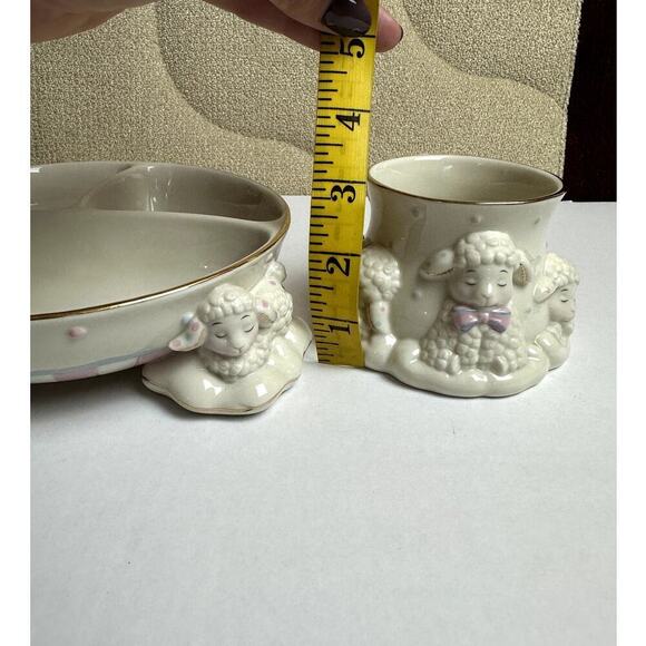 Lenox Lazy Lamb Ivory Porcelain Baby Feeding Divided Bowl & Cup - Picture 9 of 9